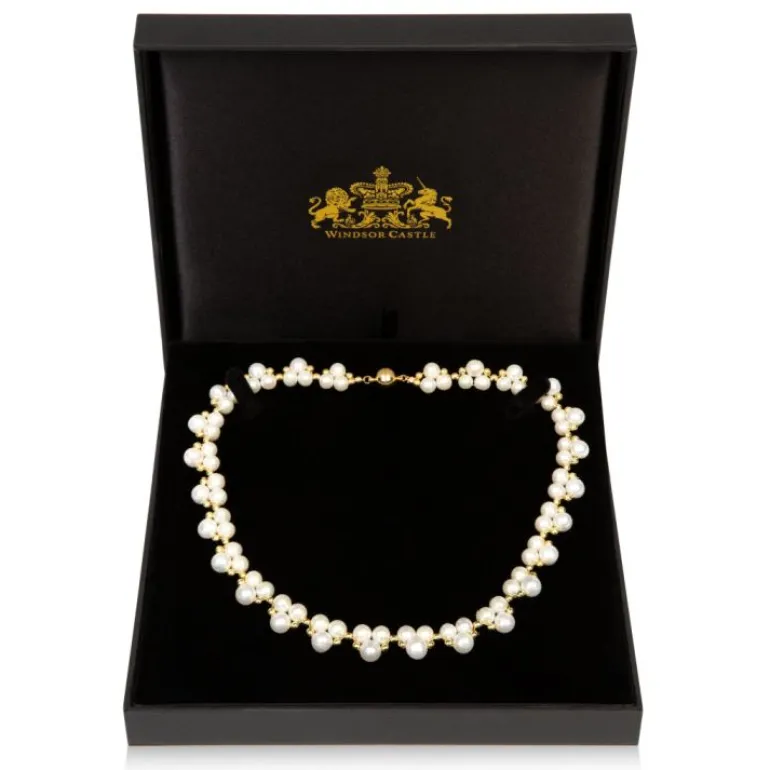 Gold Hematite And White Pearl Collar