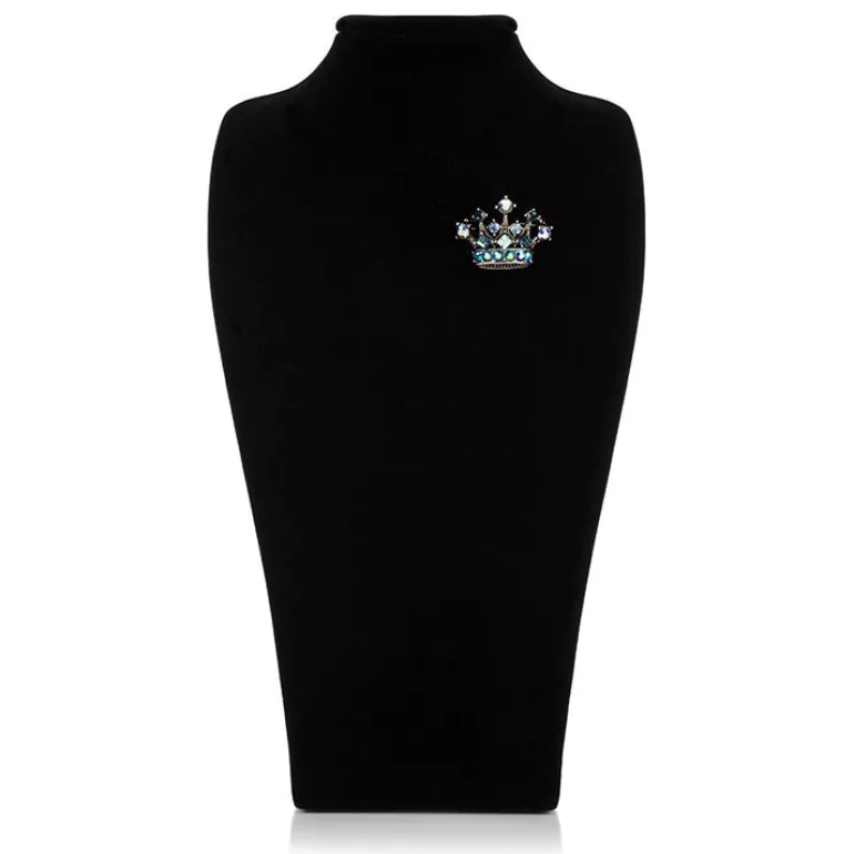 Small Blue Crystal Crown Brooch